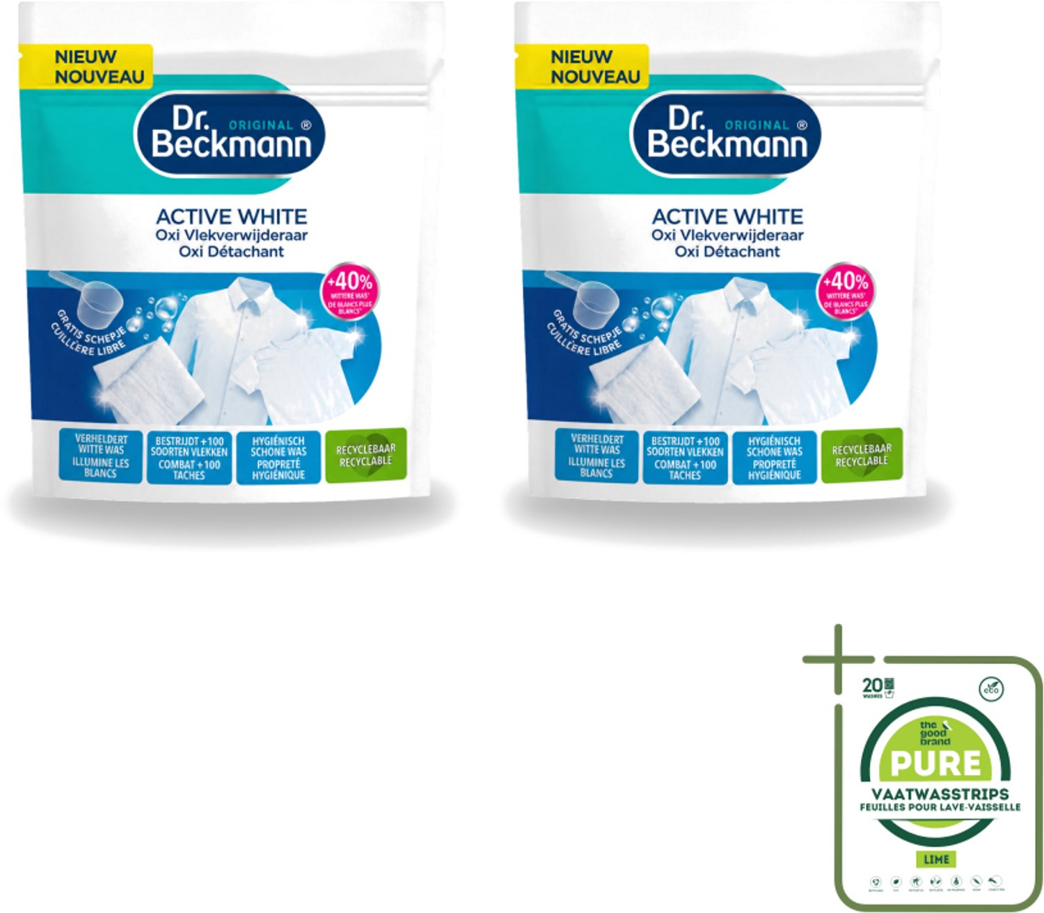 2 x Dr. Beckmann – Active White Oxi – Witte Was Poeder – 400 g - Grootverpakking - Vaatwasstrips - Wasmiddel - Vlekverwijderaar - Witte Was - Vlekken Verwijderen - Grauwsluier Verwijderen