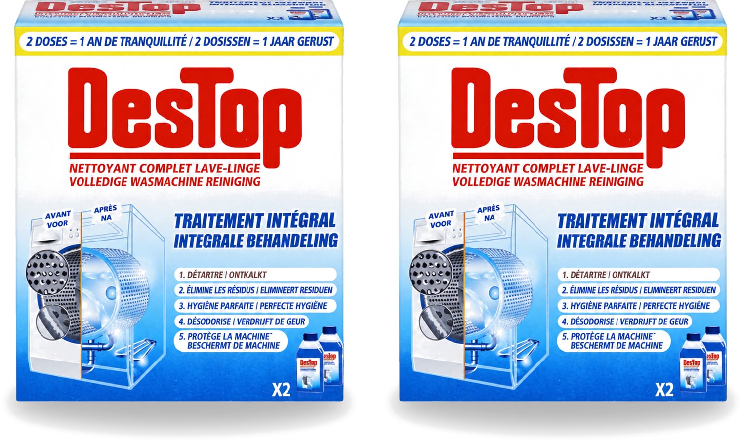 2 x Destop - Wasmachine reiniger - Integrale Behandeling - Duopack - Voordeelverpakking - 2 stuks