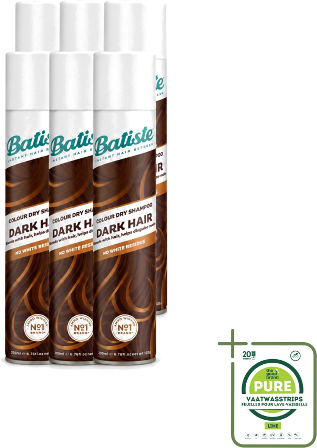 6 x Batiste - Dark & Deep Brown - Droogshampoo - Speciaal Voor Donkerbruin Haar - Verfrist en Geeft Volume - 200ml - Grootverpakking - Vaatwasstrips - Donker Haar - Droogshampoo - Haarkleur - Haarkleurbeurt - Haarkleur Verfrissen