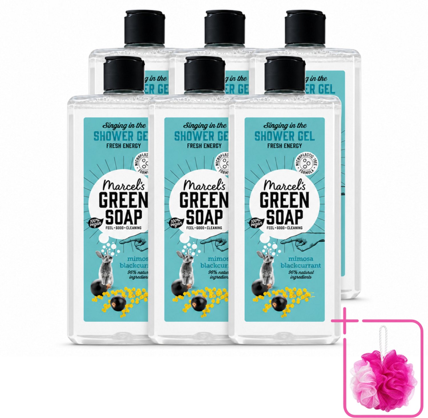 6 x Marcel's Green Soap - Douchegel - Mimosa & Zwarte Bes - Verzorgend & zacht - 300 ml - Bulkverpakking - Douchegel - Douchemop - Natuurlijke douchegel