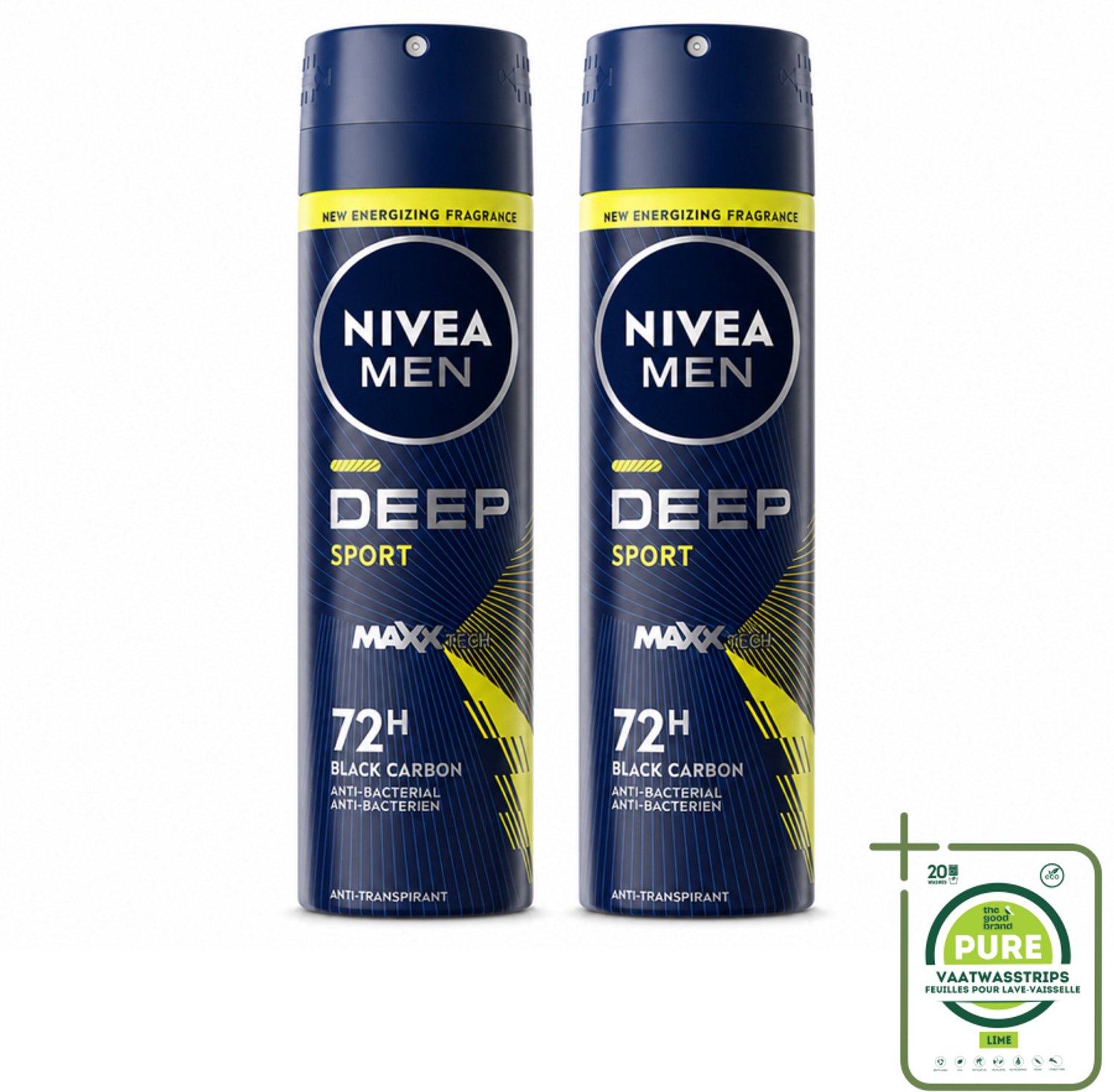 2 x NIVEA MEN - Deodorant Spray - Deep Sport - 150 ml - Grootverpakking - 72 Uur Bescherming - Anti-transpirant - Zweetvermindering - Lichaamsgeur Absorberen - Citrusgeur