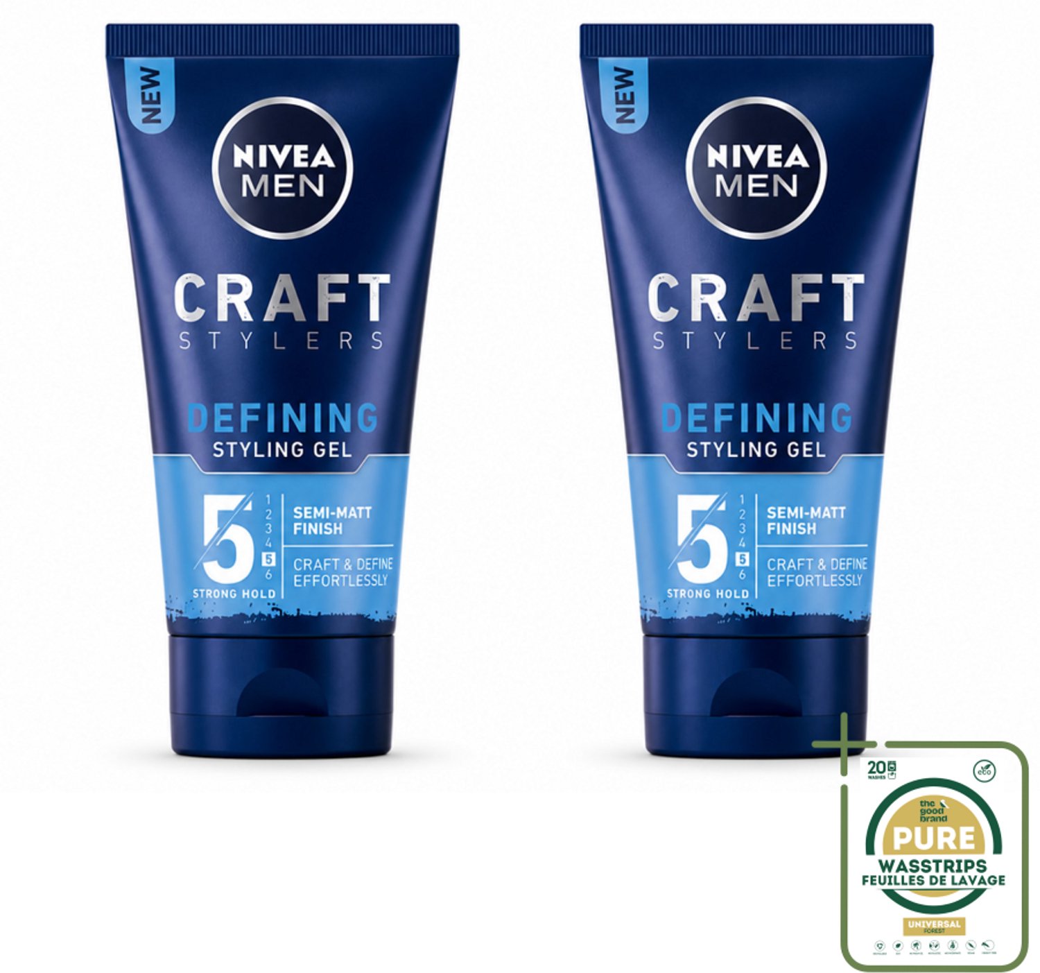 2 x NIVEA MEN - Styling Gel - Matte Finish - 150 ml - Wasstrips - Haargele - Styling Gel - Matte Finish - Haar Fixatie - Haar Verzorging