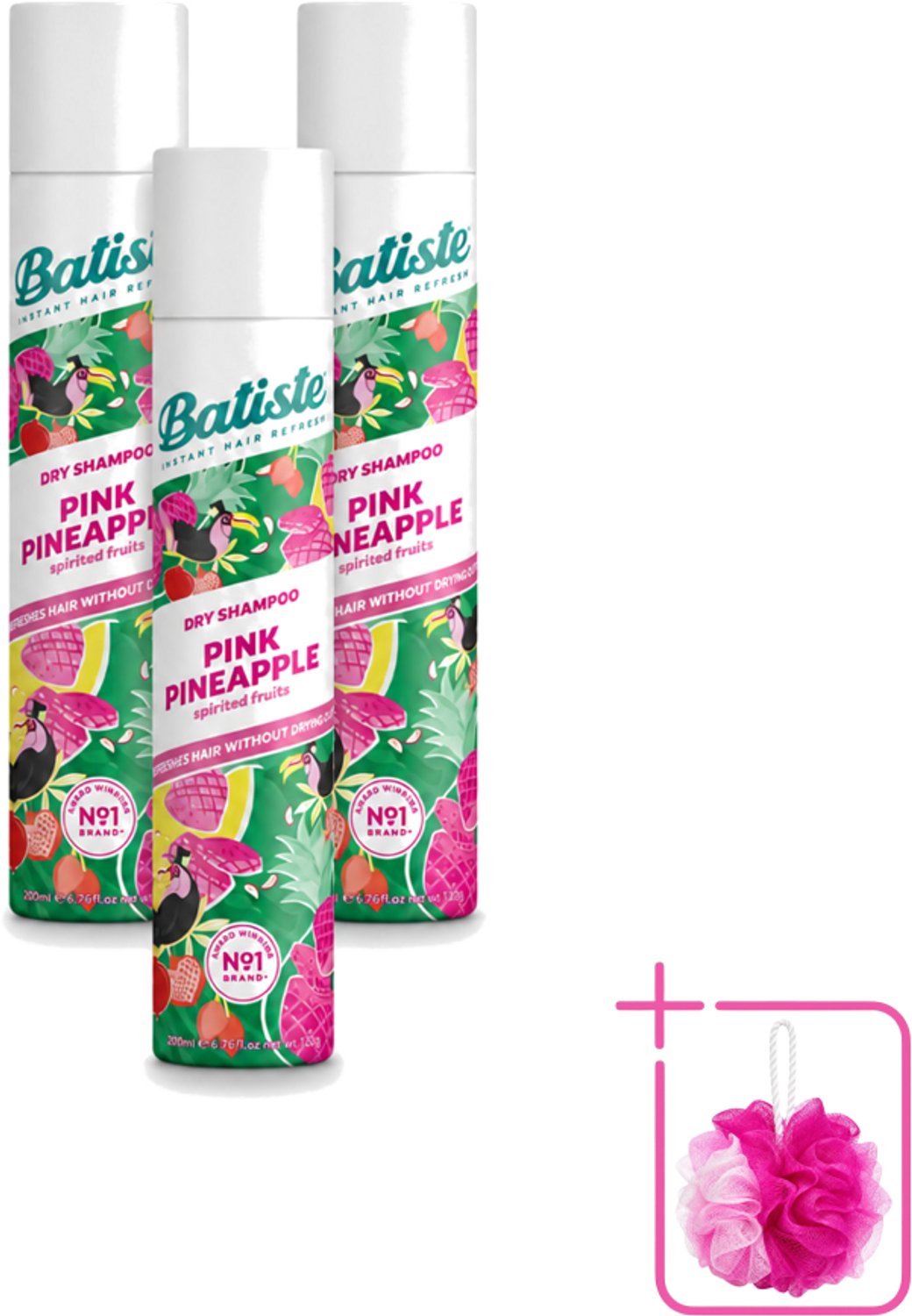 3 x Batiste - Pink Pineapple - Droogshampoo - Friszoete Geur - Verfrist en Geeft Volume - 200ml - Bulkverpakking - Droogshampoo - Douchemop - Fris haar