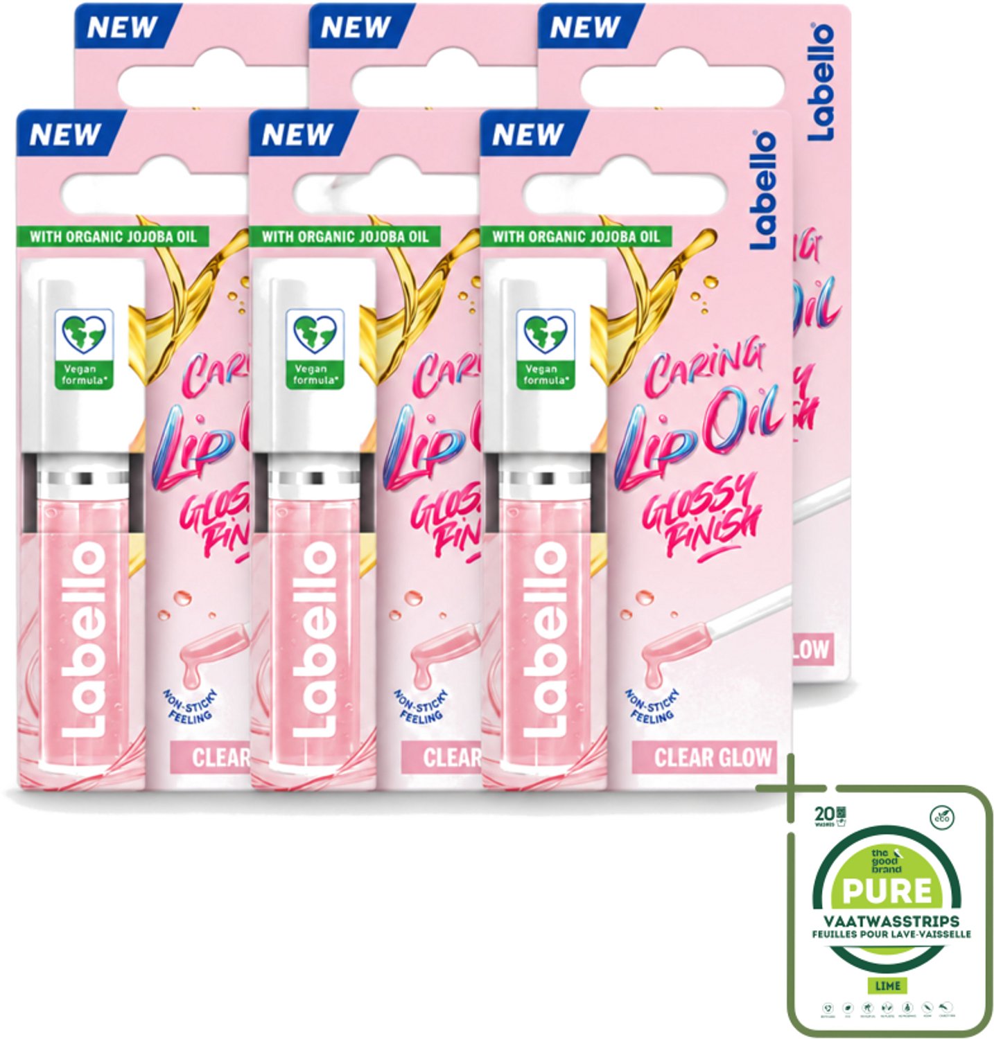 6 x Labello –Caring Lip Oil – Clear Glow – 5,5 ml - Grootverpakking - Vaatwasstrips - Lippenbalsem - Lipolie - Glans - Verzorging - Hydraatatie