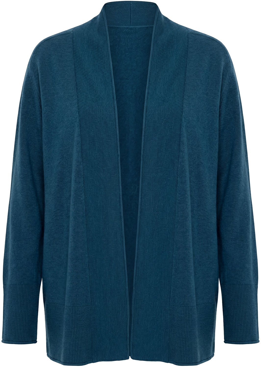 Ulla Popken - Dames - Vest wolmix rolrandjes lange mouwen - Grijspetrol - Maat 46+