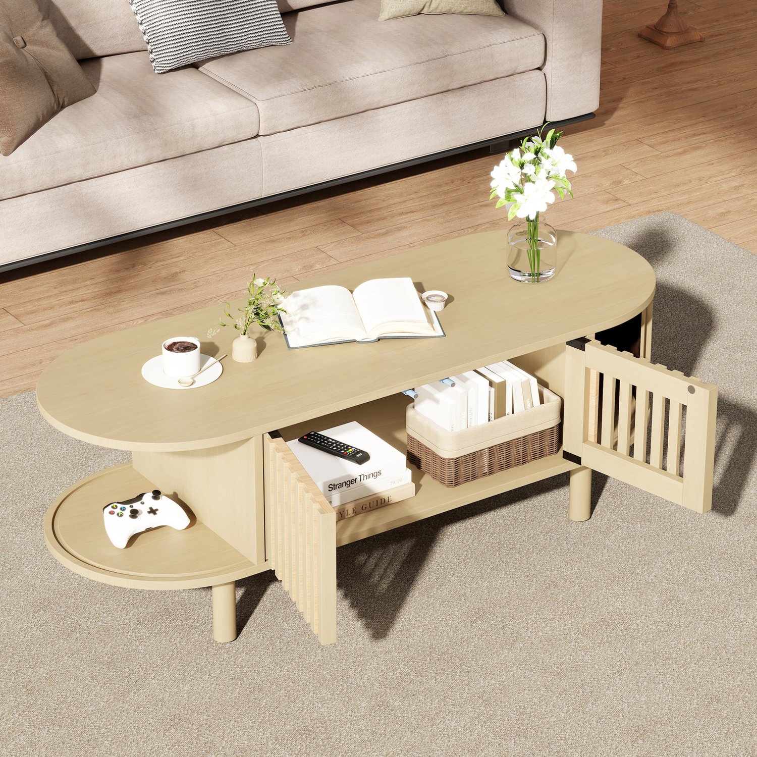 CHICFURN Salontafel - Opbergruimte - Ovaal - Natural Naturel