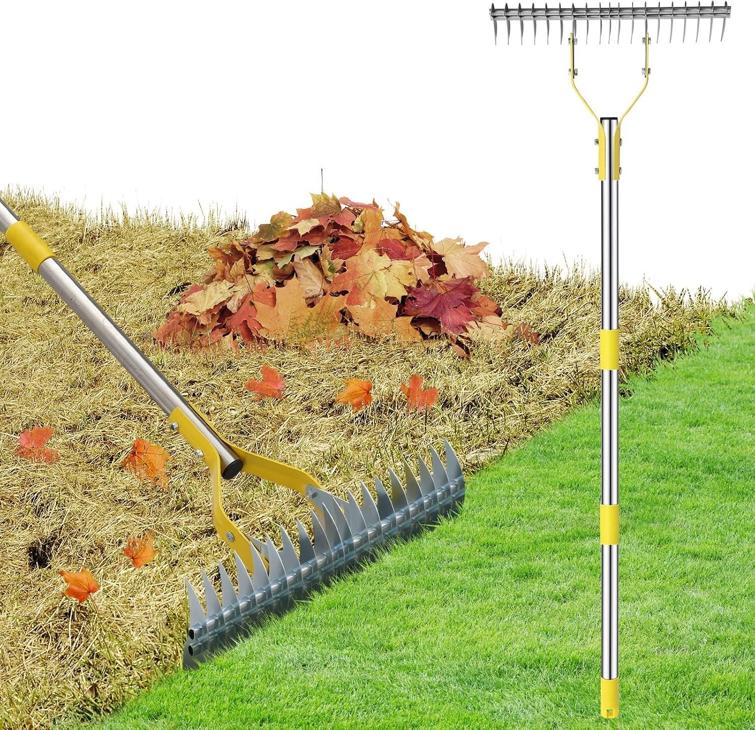 Verstelbare 150 cm Lange Tuinhark voor Onkruid, Bemesting en Schoonmaken van Dood Gras, Robuuste Multifunctionele Tuinaccessoire