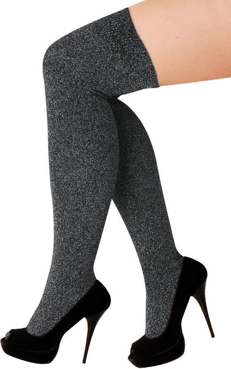 Overknee kousen lurex zilver stretch