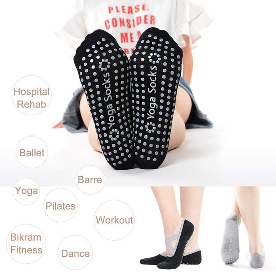 Hually Yogahandschoenen Dames: 2 Paar Anti-slip Pilates Sokken met Bandjes — afbeelding 5