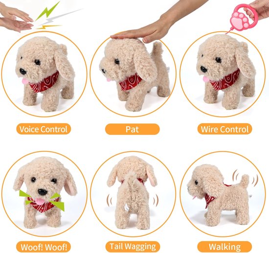 Interactieve Pluche Hond met Riem - Loopt, Blaft & Kwispelt - Elektronisch Huisdier & Accessoires - Pluche Knuffel voor kinderen - Speelgoed 3+ Jaar - Sinterklaas Cadeau — afbeelding 5