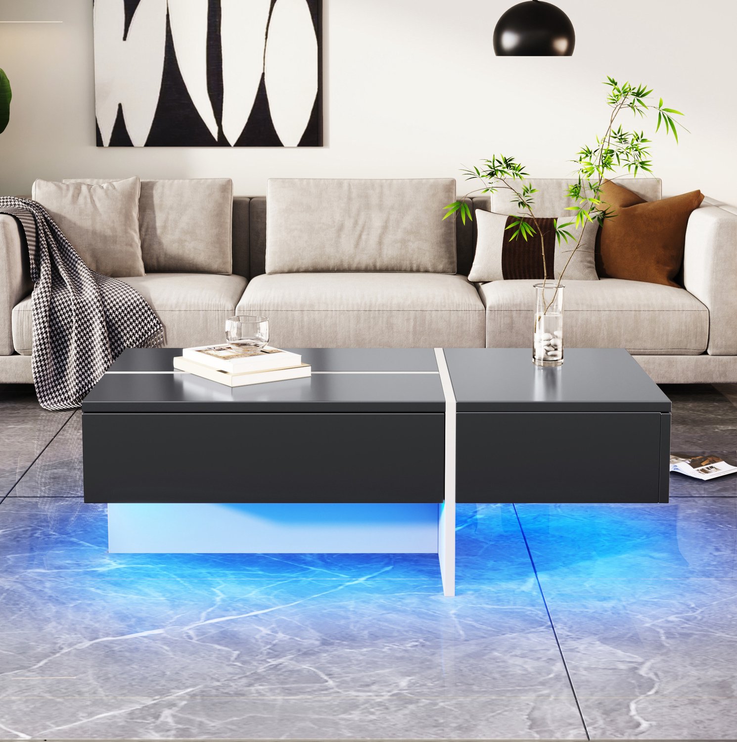 CHICFURN Salontafel - LED-verlichting via app - 3 lades - Zwart