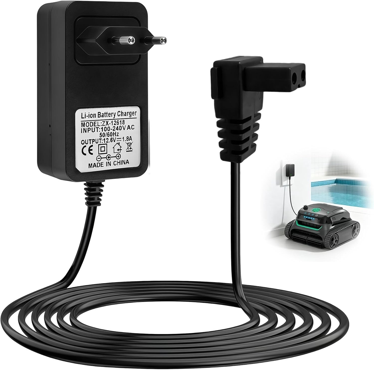 Oplaadbare 12.6V Accu voor Zwembadstofzuiger met 1.5M Kabel - Vervangingsadapter voor Aiper Seagull SE, Geschikt voor 600, 1000, 1500 Modellen, Ideaal voor Onderhoud van Zwembaden