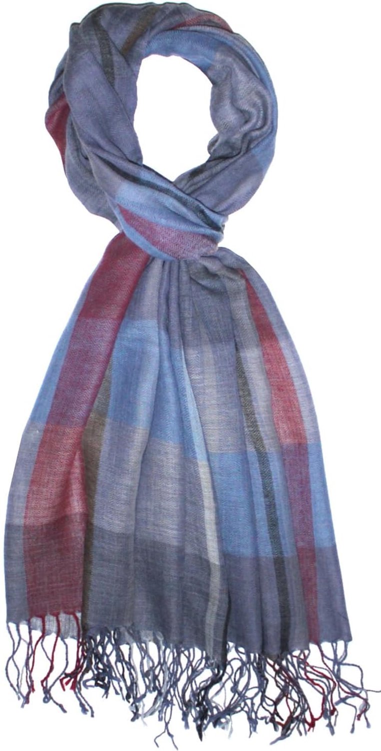 Luxe Heren Sjaal - 50% Cashmere, 50% Wol - Blauw Rood Wit