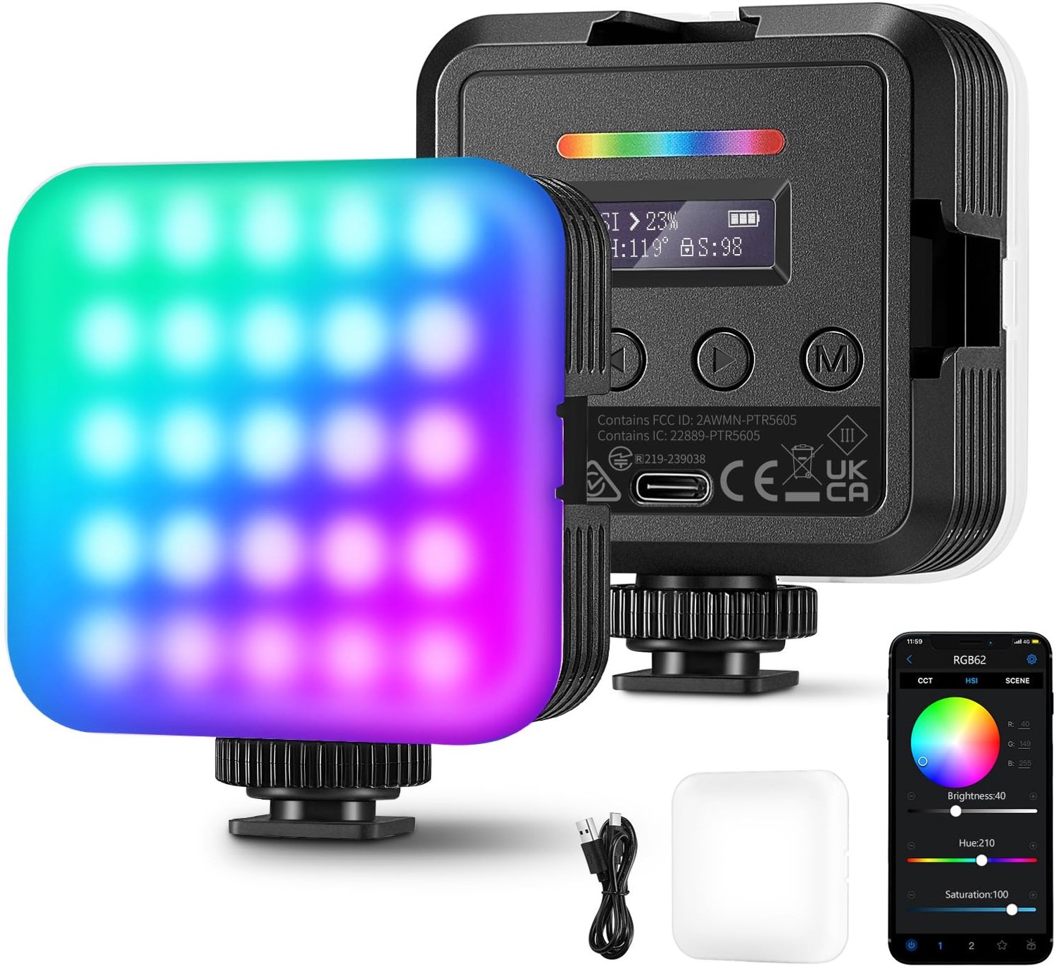 Compacte RGB LED Videolamp met App-besturing
