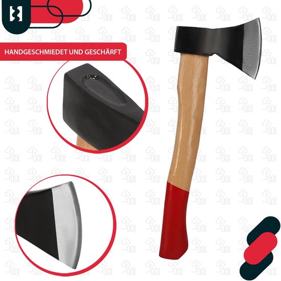 KOTARBAU® Bijl - Kop 500 g - Handbijl - Hakbijl - Universele Bijl - Splijtbijl Houtbijl - Gesmede en Geslepen Snijkant - Ergonomische Houten Steel — afbeelding 5