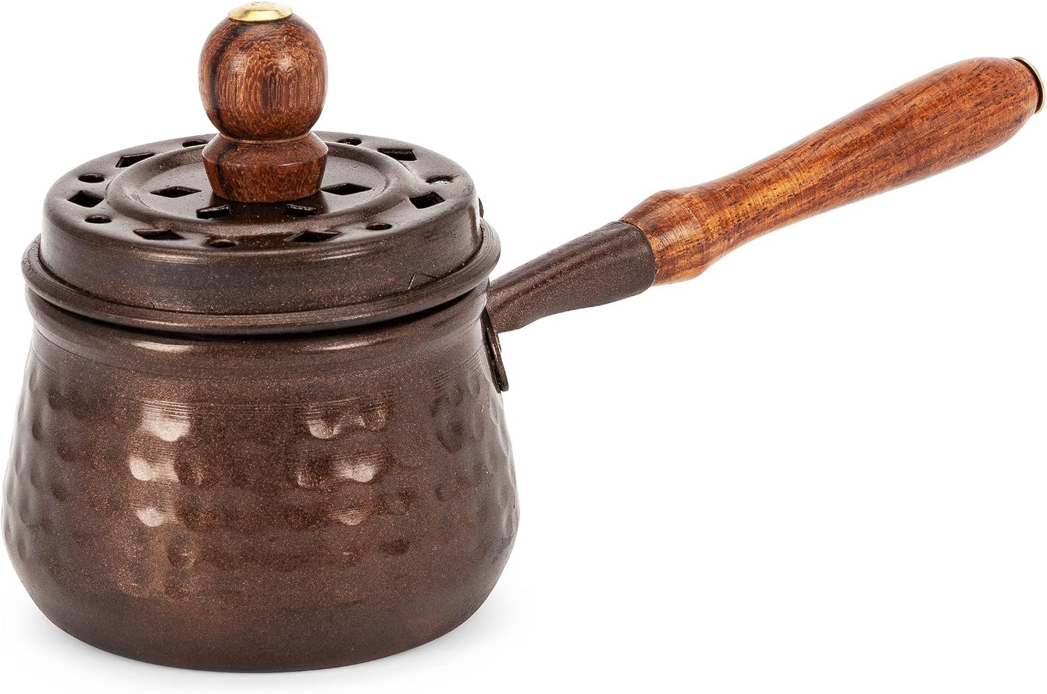 Merkloze Koperen Rookpan met Houten Handvat - 19x10 cm