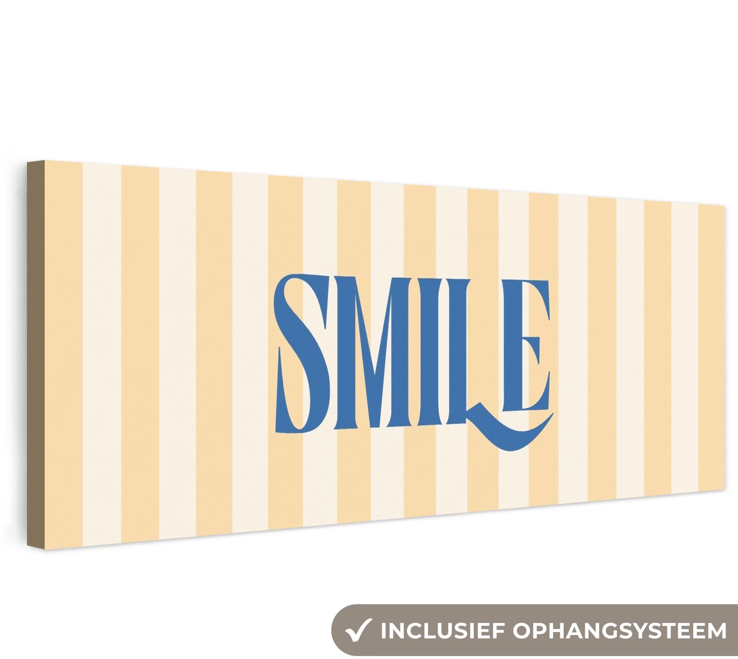 Canvas schilderij 180x60 cm - Exclusieve wanddecoratie Blauw - Geel - Strepen - Smile - Muurdecoratie woonkamer - Slaapkamer decoratie - Kamer accessoires - Schilderijen op canvas groot XXL
