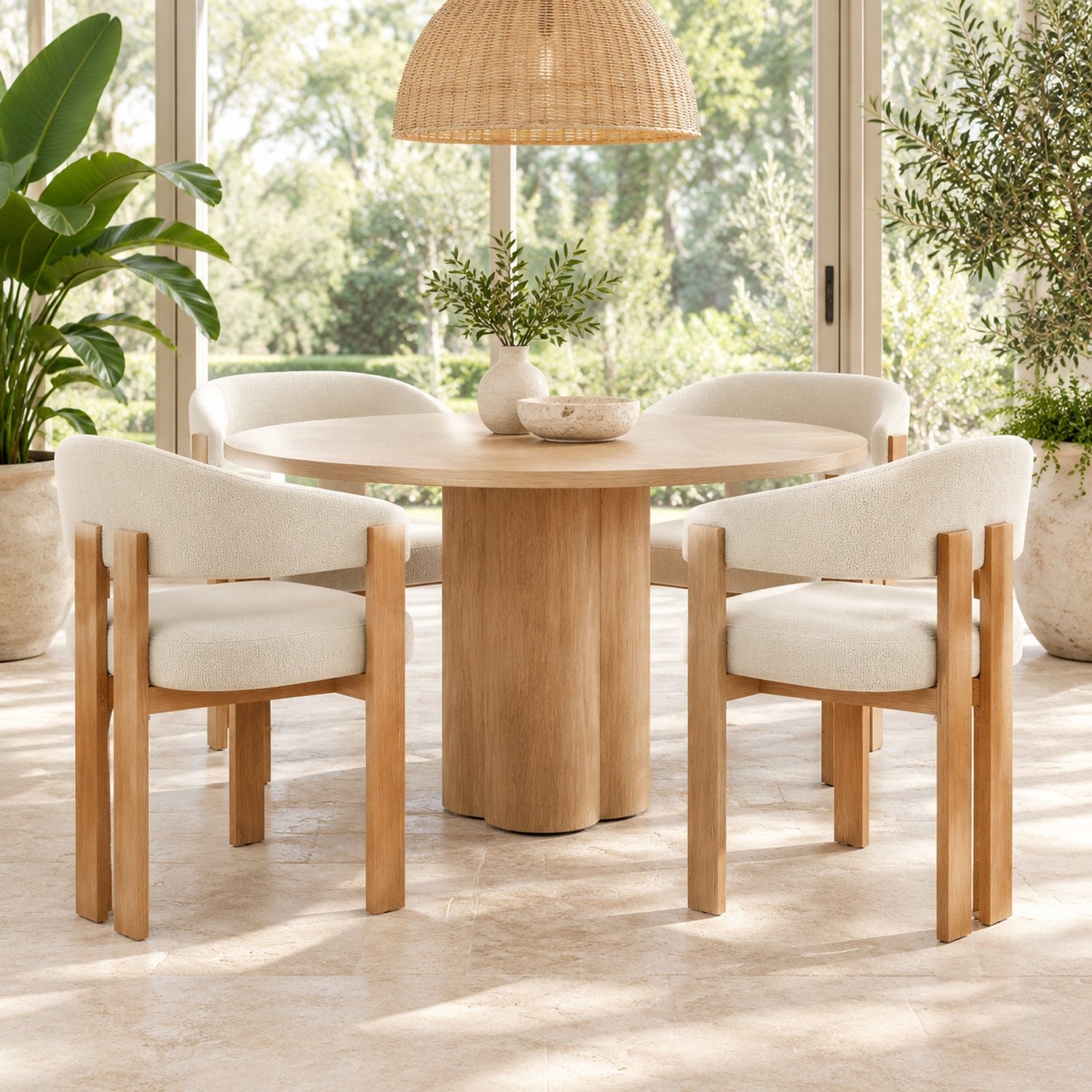 MODFU Eetkamerstoelen Set Van 4 - Gestoffeerde Zitting - Brede Rugleuning - Metalen Poten Met Houtlook - Beige