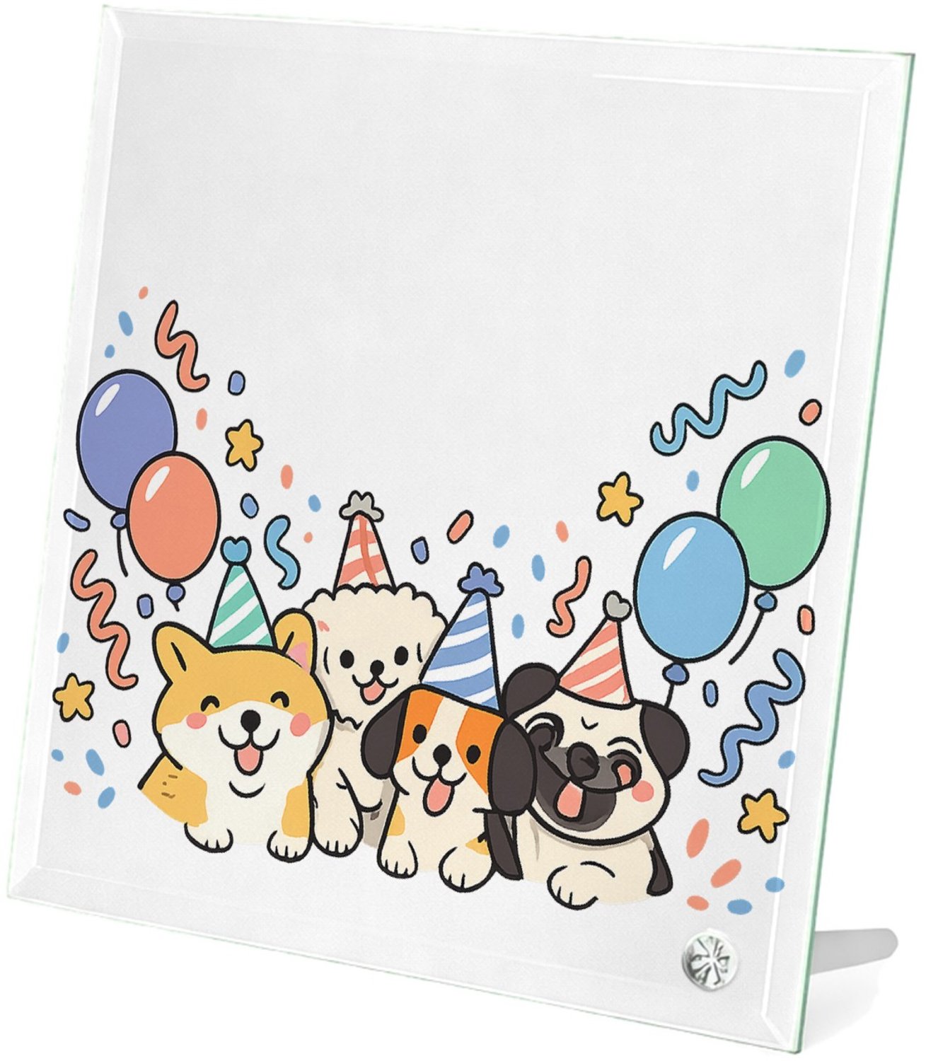 Mr Cadeautjes Glasframe 20 x 20 - design Feestelijke hondenparty met een persoonlijke leeftijdsboodsc | cadeau Wit