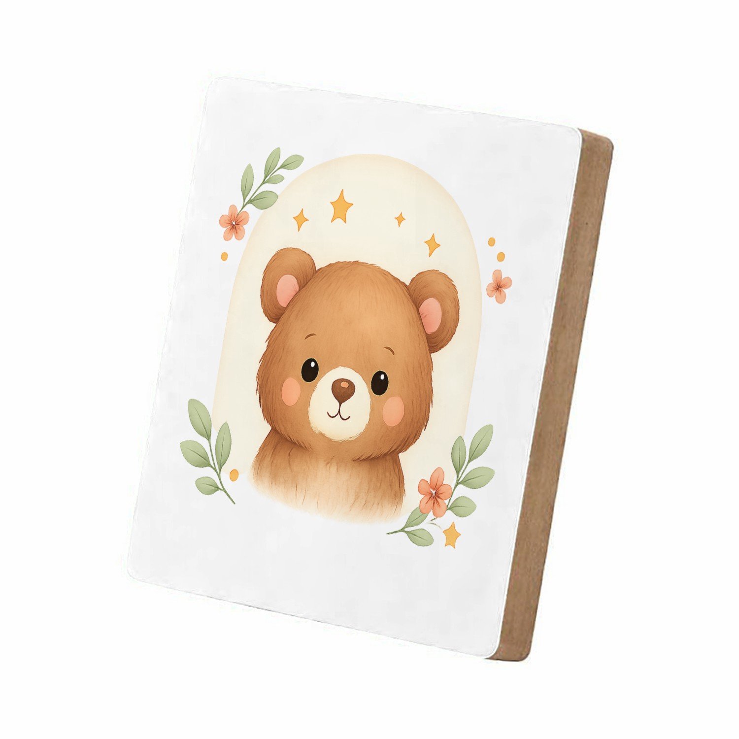 Mr Cadeautjes MDF staande fotolijst 15,2 x 15,2 - design Rustige bosvrienden in zachte boogvormen | cadeau Wit