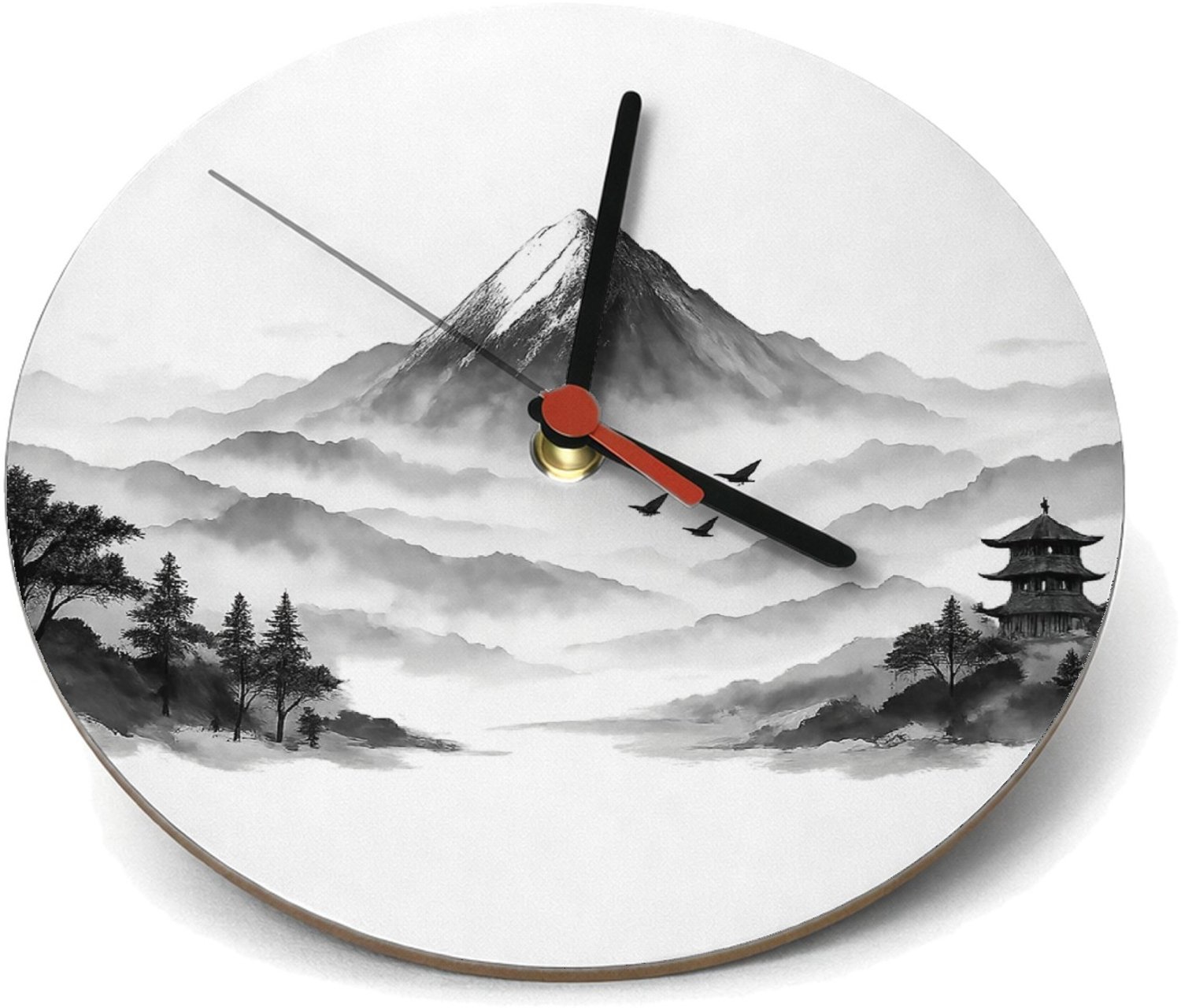 Mr Cadeautjes Klok rond Ø 19 - design Rustgevende bosmist met een enkele monumentale boom en zacht | cadeau Wit