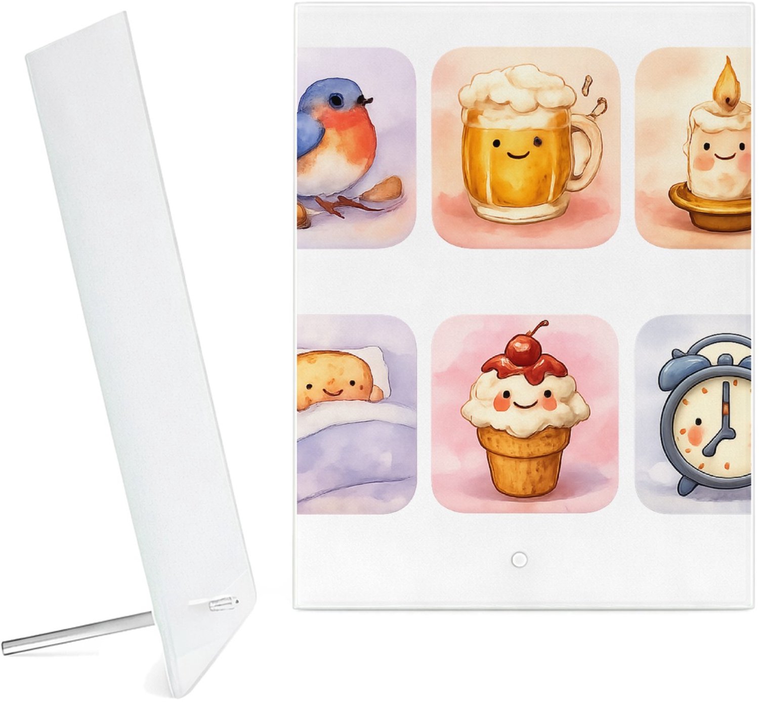 Mr Cadeautjes Glazen fotopaneel Huiselijke comfort-scène met een alledaags object als ‘karak - 15 x 20 cm, staand - glas, decoratie, wanddecoratie | cadeau Wit