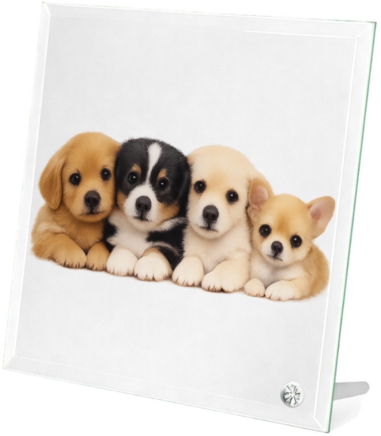 Mr Cadeautjes Glasframe 20 x 20 - design Een vrolijke, zachte dierenprint met een compacte groep jong | cadeau Wit