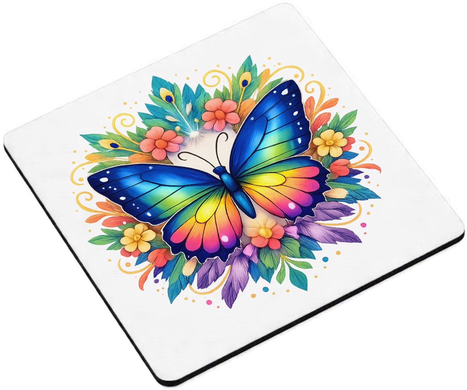 Mr Cadeautjes MDF magnetische fotolijst vierkant 9,5 - design Een trotse vlinder in een cirkel van grote, decoratieve vleu | cadeau Wit