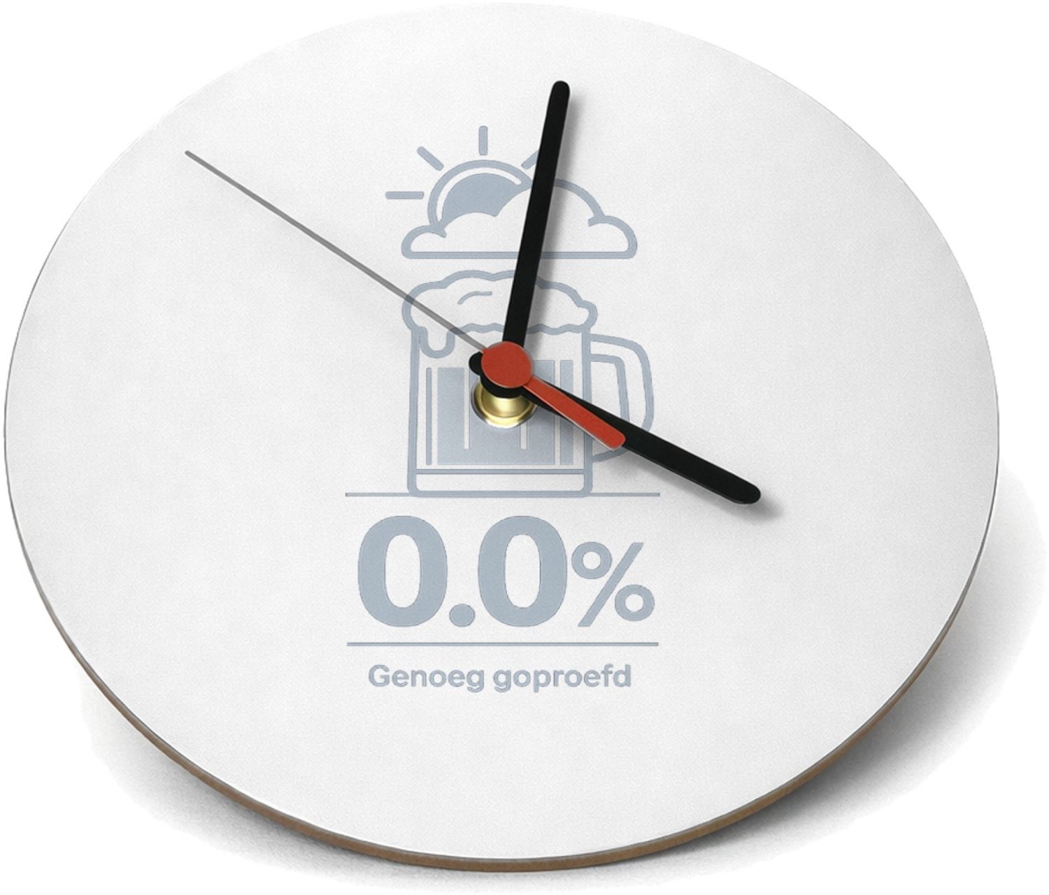Mr Cadeautjes Klok rond Ø 19 - design Een weerbericht-grap rond koffie in plaats van bier, met een | cadeau Wit