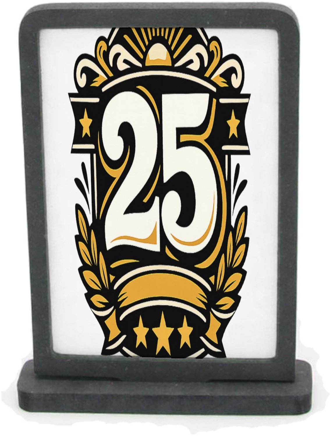 Mr Cadeautjes Houten fotolijst rechthoek met MDF inleg - design Retro jubileumontwerp met een groot middenicoon en gebogen t | cadeau Wit