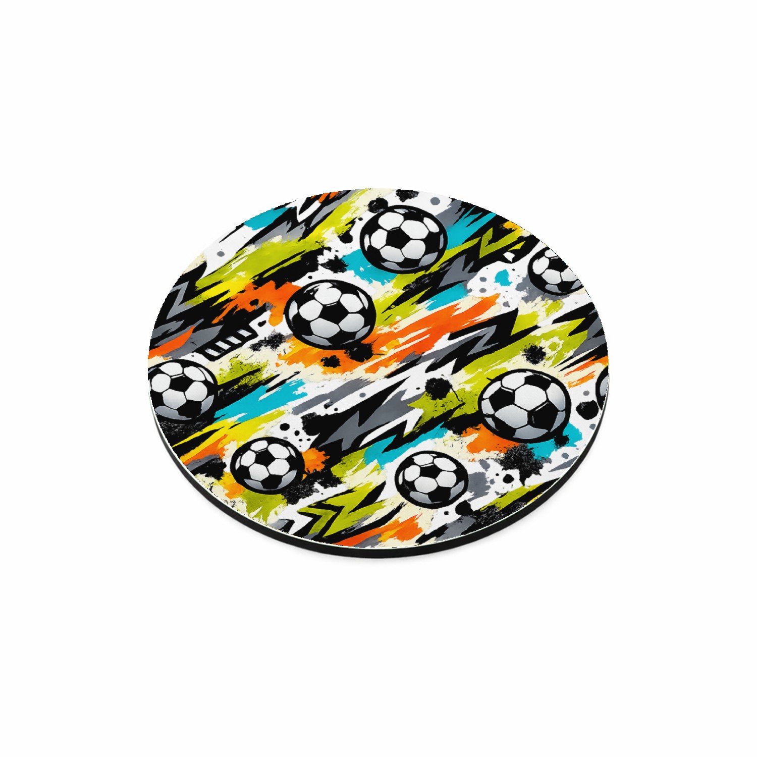 Mr Cadeautjes MDF magnetische fotolijst rond Ø 9,5 - design Neon basketbal-energieprint met dynamische beweging en score | cadeau Wit