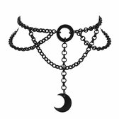 WiseGoods Choker Halsketting Dames met Maanhanger - Gothic Punk Ketting Zwart - Metalen Sieraad voor Vrouwen - Kleding Accessoire - Cadeau
