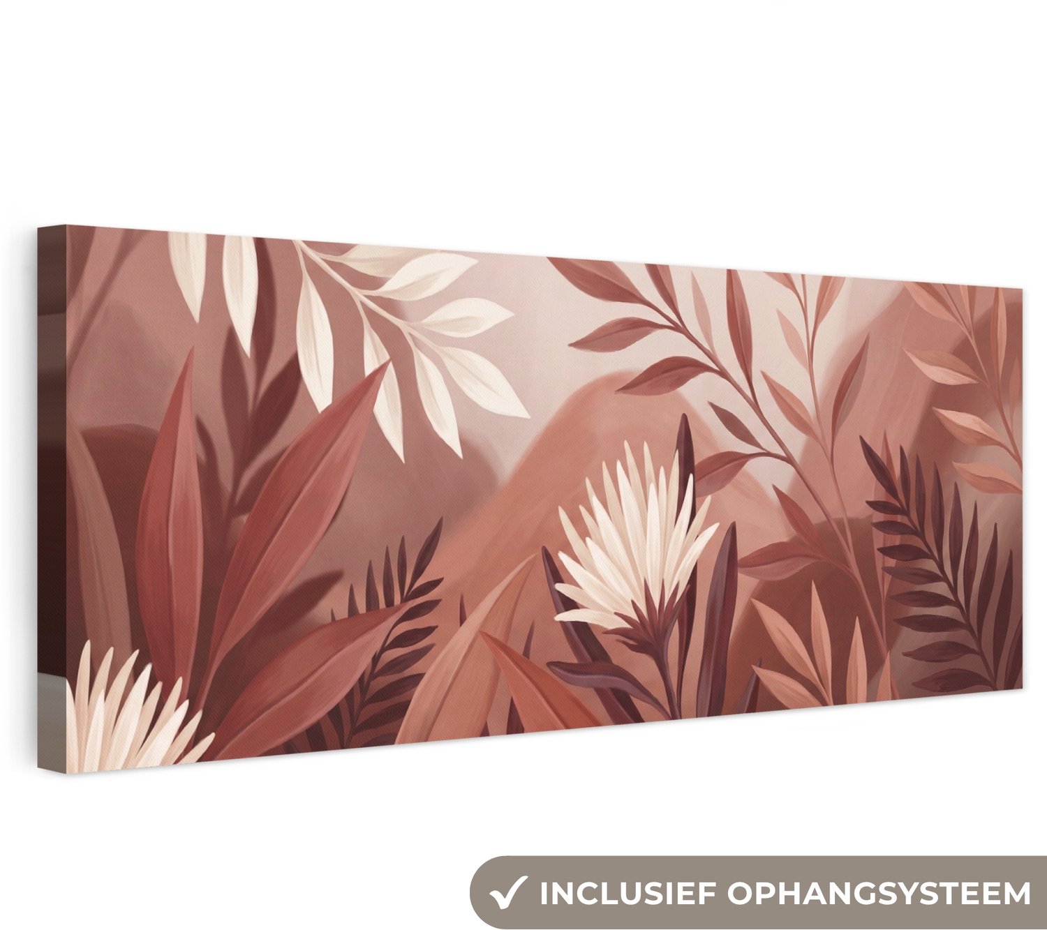 Canvas schilderij 90x30 cm - Exclusieve wanddecoratie Planten - Bladeren - Botanisch - Modern - Bruin - Muurdecoratie woonkamer - Slaapkamer decoratie - Kamer accessoires - Schilderijen op canvas
