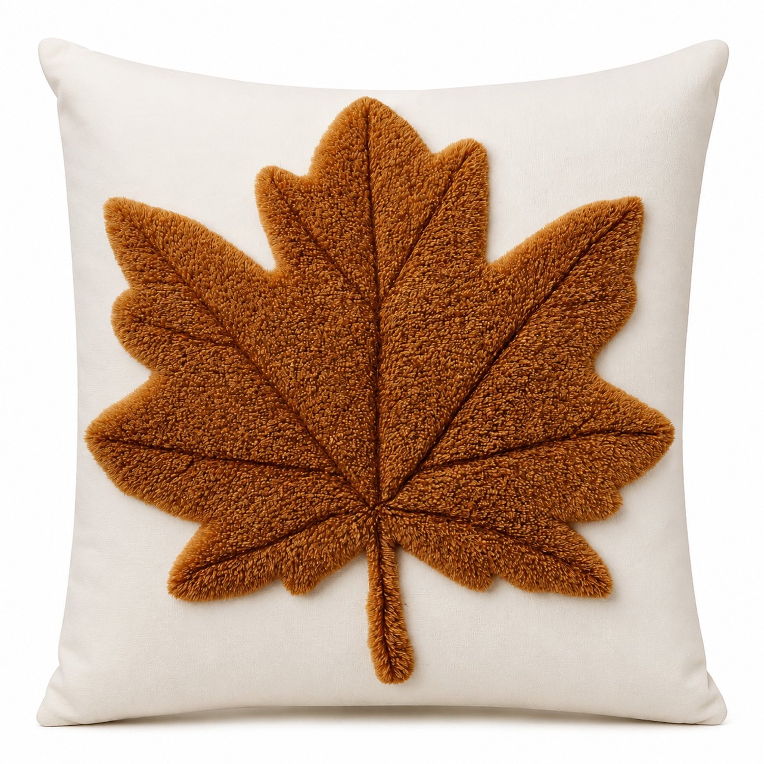 SWGOTA Linnen kussenhoes 45 x 45 cm met esdoornblad in reliëf, crème en okerbruin, herfstdecoratie voor bank en bed