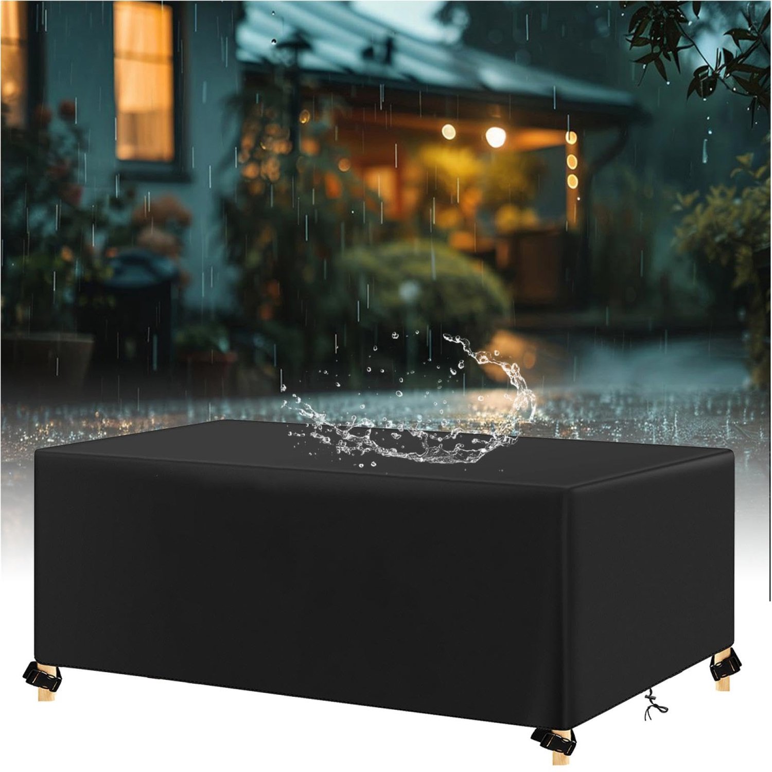 Famanu Waterdichte beschermhoes voor buitenmeubels, gemaakt van 420D Oxford-stof, 105 x 45 x 60 cm, rechthoekig ontwerp, voor tuinmeubels, biedt UV-bescherming, ideaal voor gebruik buitenshuis, zwarte kleur