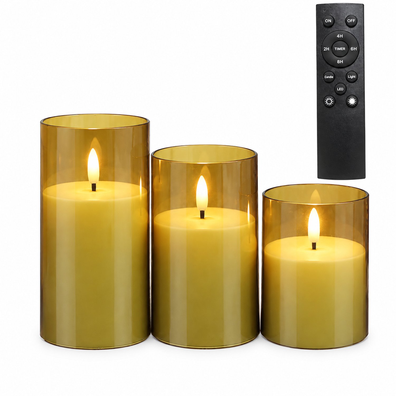 SWGOTA led kaarsen in bruin, 3 per doos, met vlamvormig licht en grote afstandsbediening voor kerst- en bruiloftdecoratie