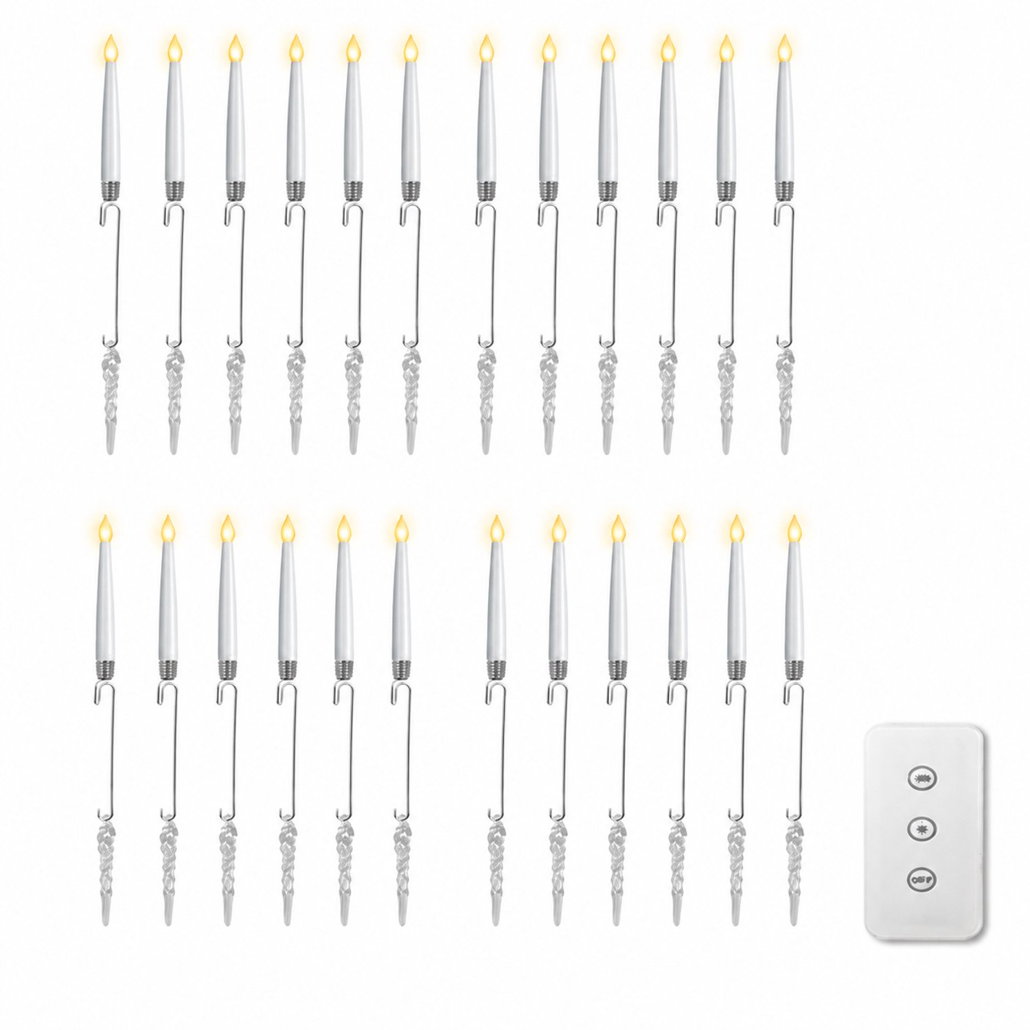 SWGOTA led kaarsen, 24 stuks met haken en ijspegels, inclusief afstandsbediening, voor kerst- en feestdecoratie Wit
