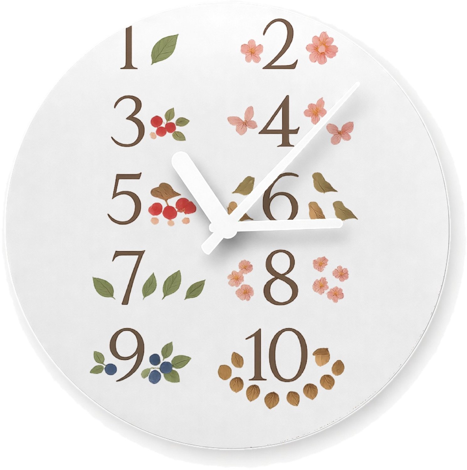 Mr Cadeautjes Glazen klok Ø 20 - design Een rustige telposter voor de natuur, met seizoenselementen | cadeau Wit