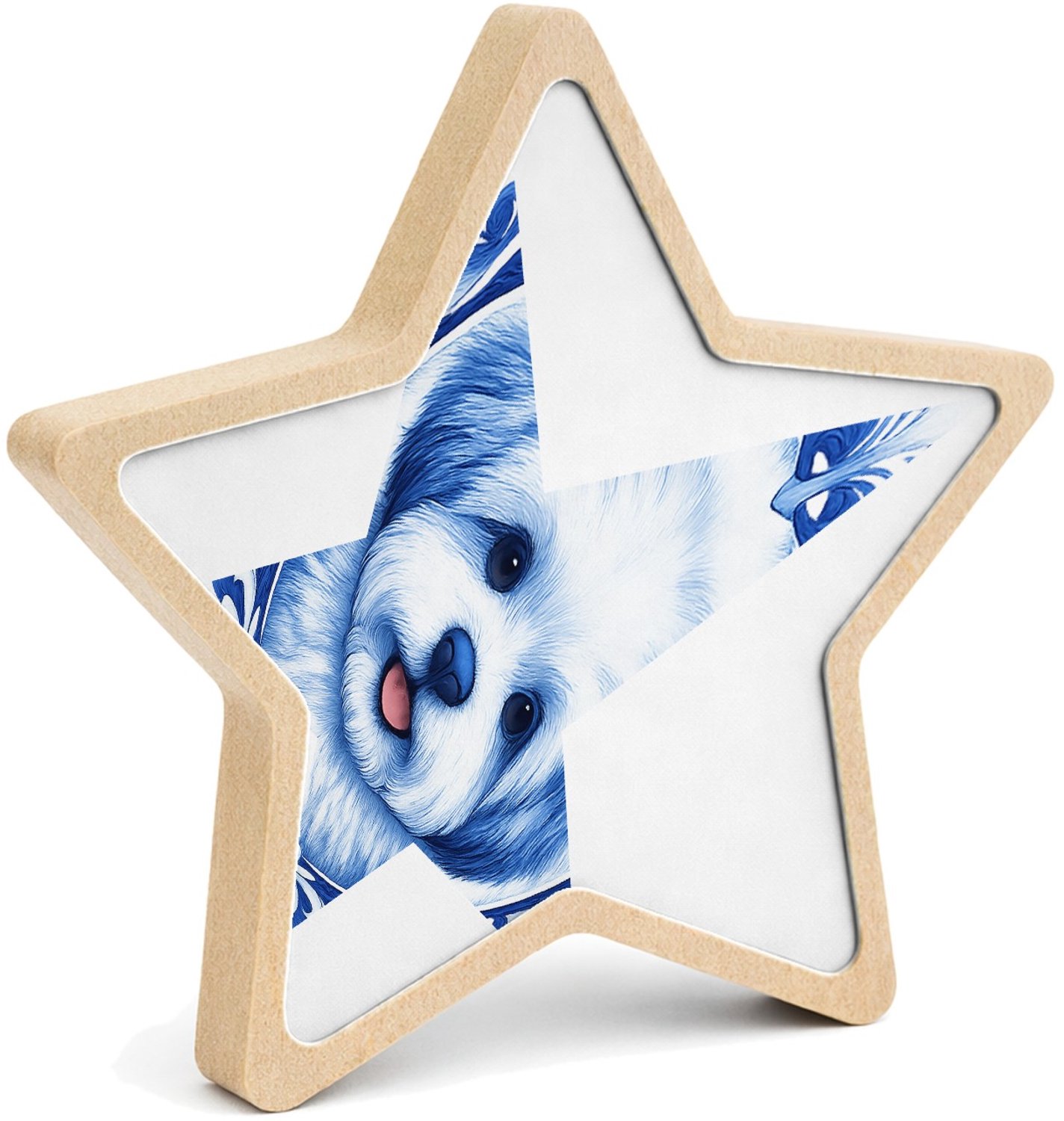 Mr Cadeautjes MDF fotolijst ster 14 x 13,5 - design Een frontaal kattenportret met een elegante botanische omlij | cadeau Wit