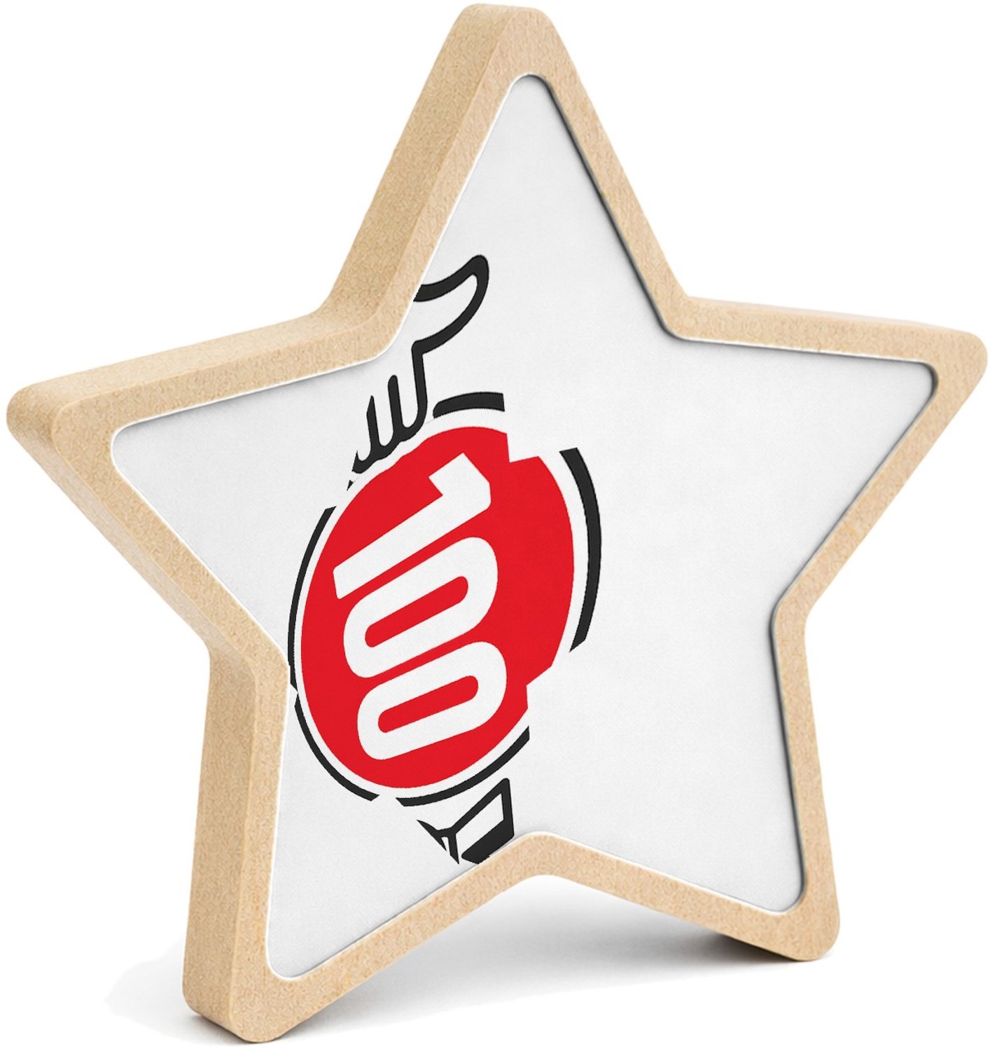 Mr Cadeautjes MDF fotolijst ster 14 x 13,5 - design Een sportieve complimentenprint met een centraal getal of sy | cadeau Wit