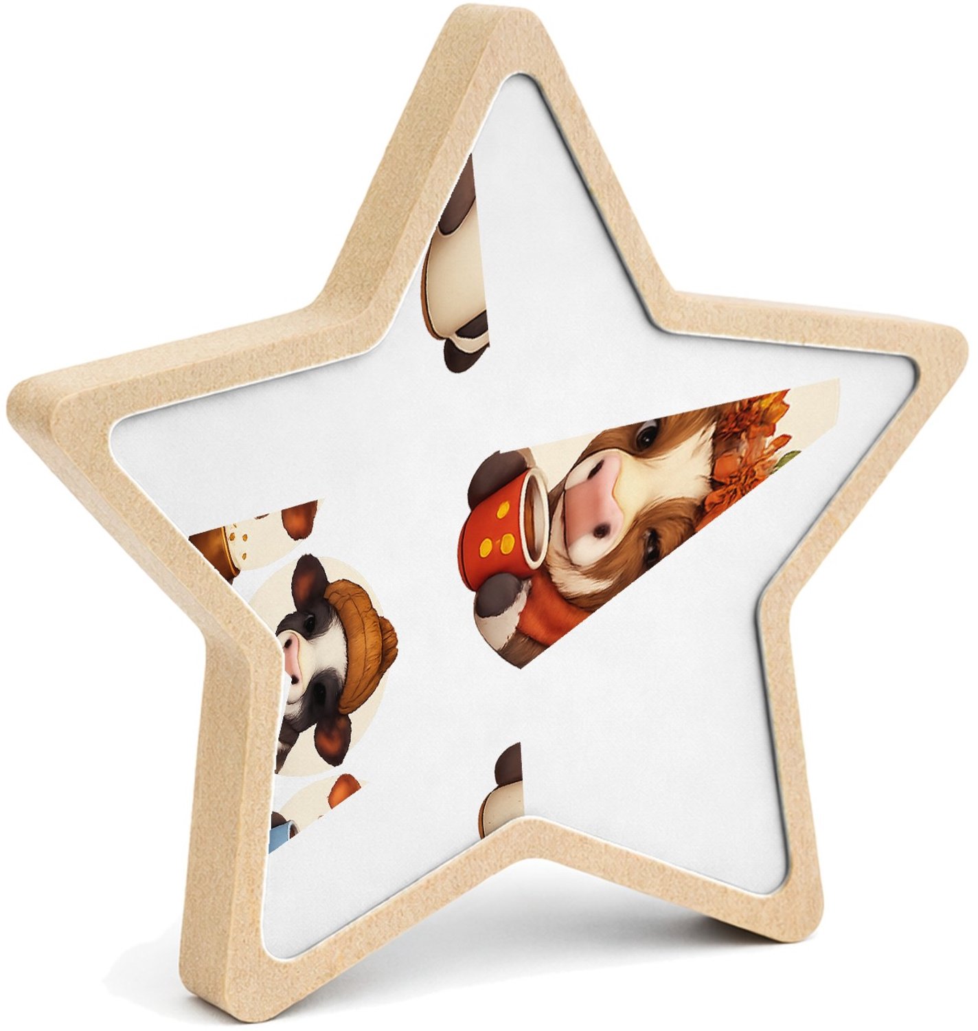 Mr Cadeautjes MDF fotolijst ster 14 x 13,5 - design Een reeks vrolijke kattenportretten met theekopjes en winter | cadeau Wit