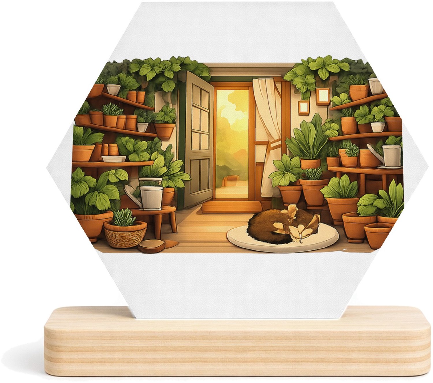 Mr Cadeautjes MDF fotolijst/inleg hexagon 14 x 13 - design Een serene nachttuin in een serre met maanlicht en zachte mi | cadeau Wit
