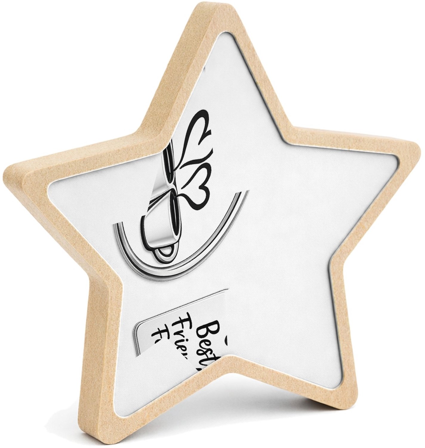 Mr Cadeautjes MDF fotolijst ster 14 x 13,5 - design Een minimalistische vriendschapsbadge met een eenvoudige ill | cadeau Wit