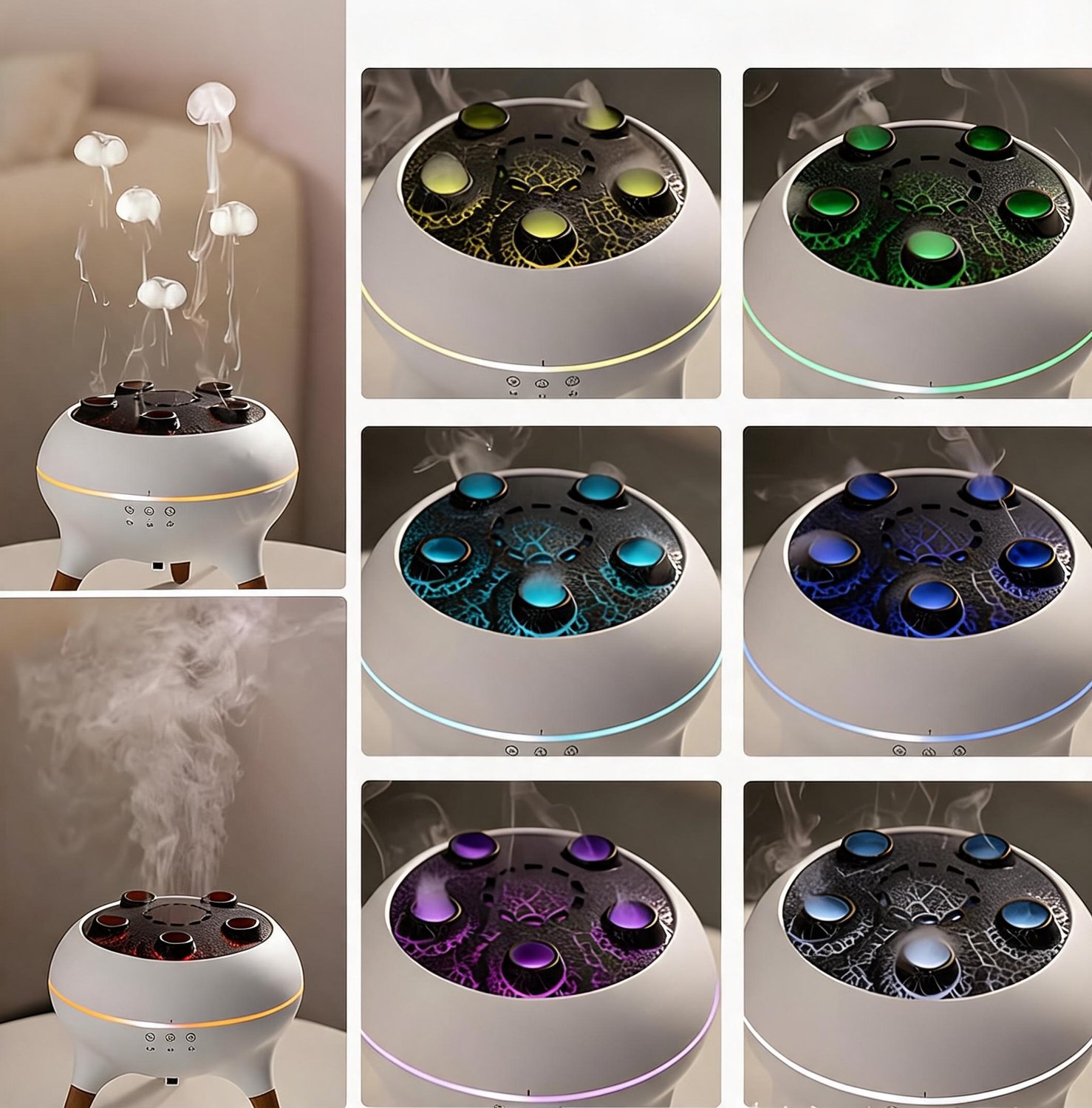 Ultrasone Luchtbevochtiger - 250ml - Aroma Diffuser - Jellyfish Mist - 5 Sproeiers - 7 Kleuren LED - 2 Nevelstanden - Timer 4/8 Uur - Stil tot 35 dB - Voor Slaapkamer thumbnail 4