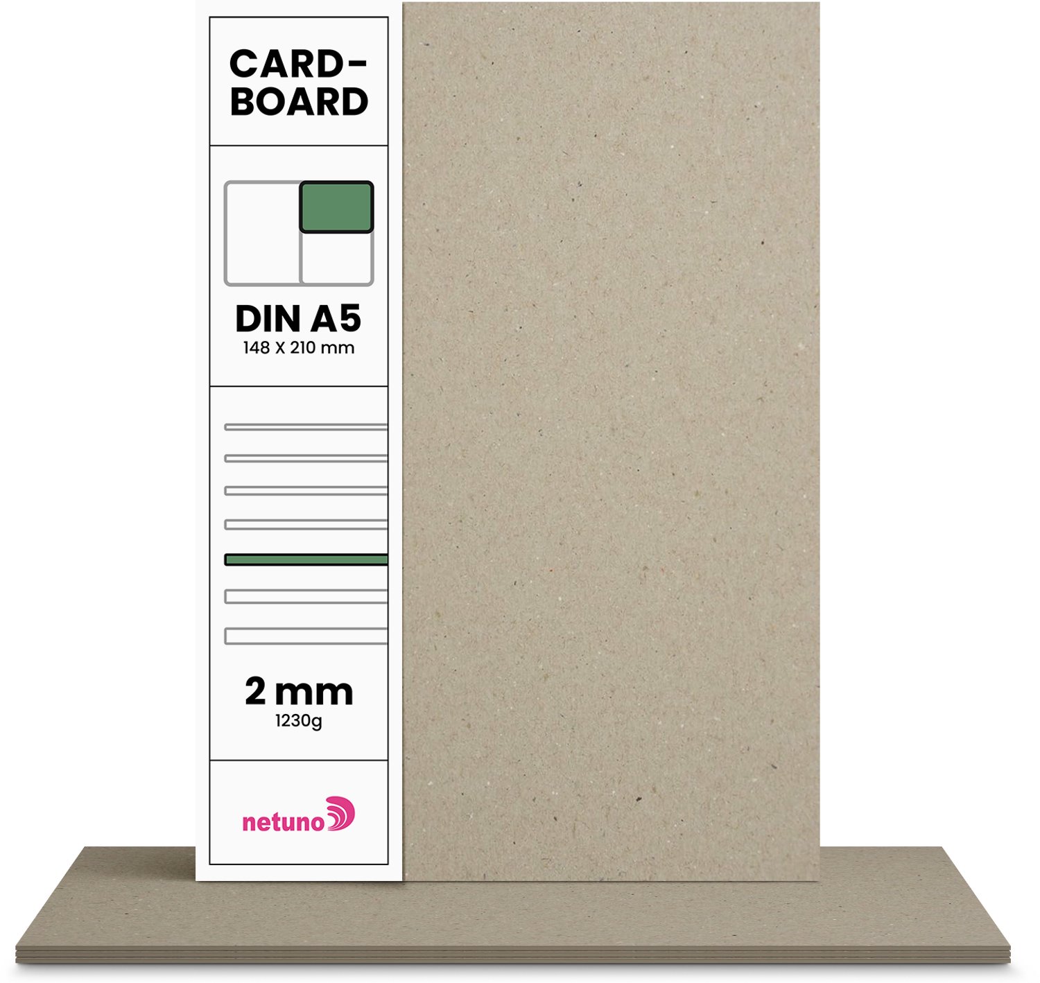 Karton papier - Grijs - A5 - 14,8 x 21 cm - 2mm - 1230 gram - 20 vellen - Netuno