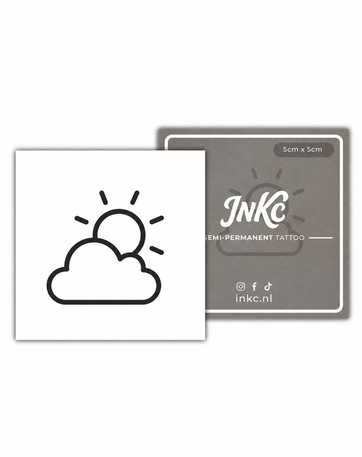 INKC - Tijdelijke Tattoo - Zon met Wolk - Nep Tattoo - Plak Tattoos - Blijft tot 2 weken - 5 x 5cm