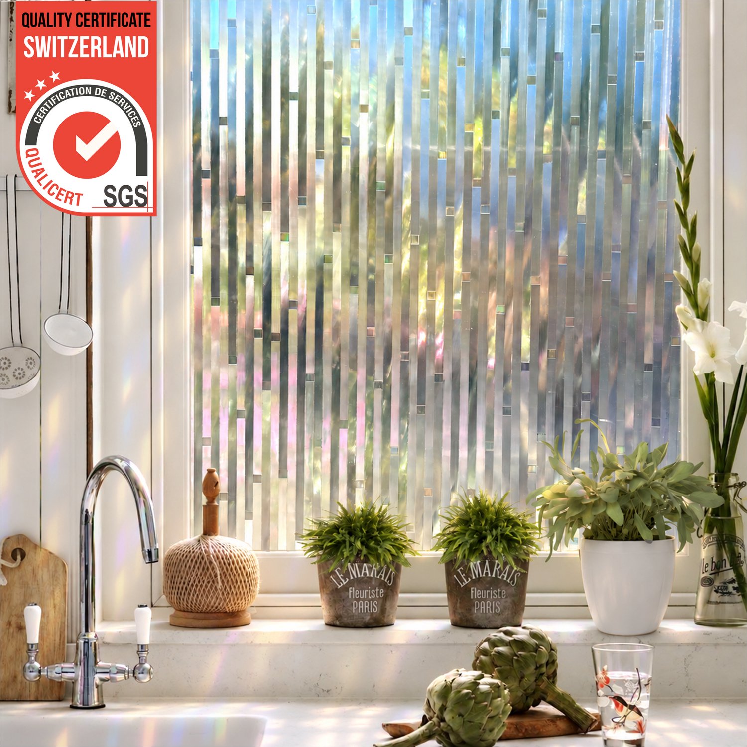 Homewell® 3D Regenboog Raamfolie HR++(+) - Anti-Inkijk - Isolerend & Zonwerend - 45x300cm – Statisch - Prisma Lamellen Effect