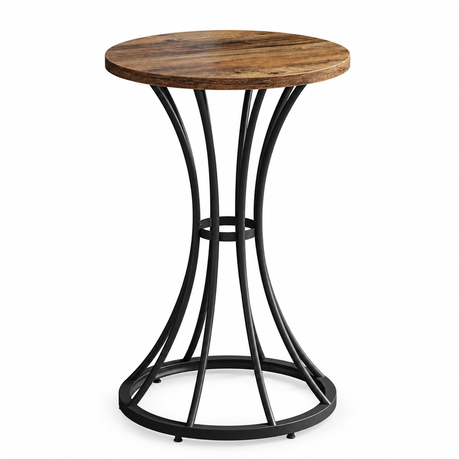 DMG Supply Ronde Bartafel – 60 x 60 x 95 cm – Gebogen Metalen Frame – Statafel voor Keuken, Woonkamer en Thuisbar – Bruin en Zwart