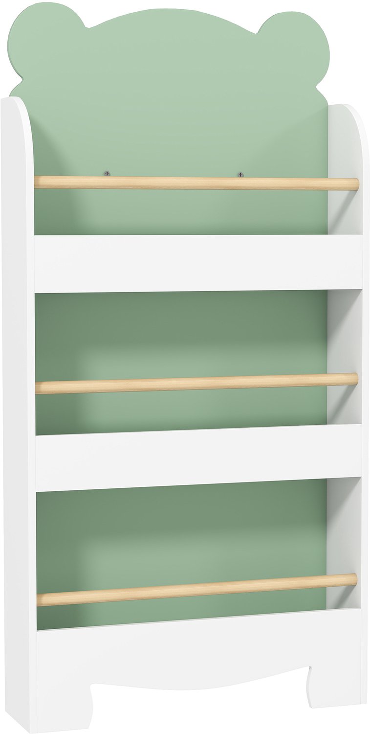 Playon Kinderboekenrek in berenvorm - Met 3 niveaus en afgeronde randen - Met kantelbeveiliging - 55 x 15 x 110 cm - Groen/Wit