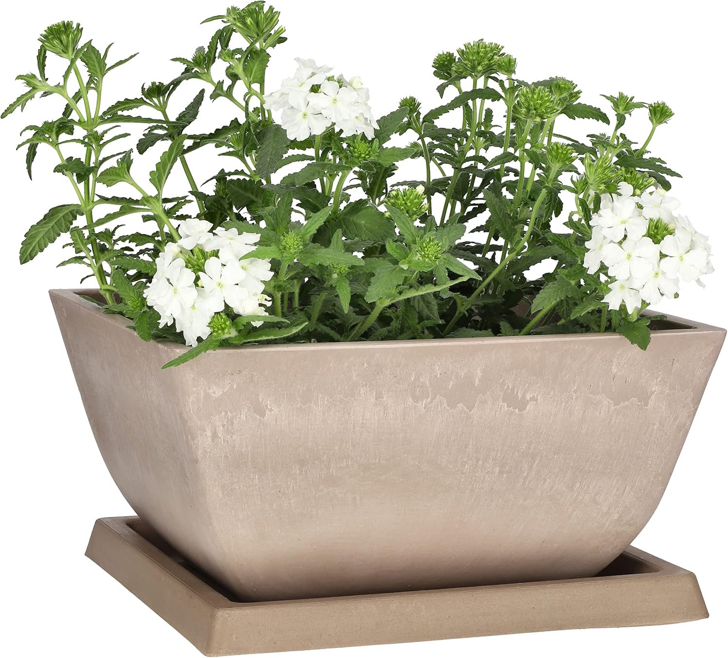 KOTARBAU Bloempot met schotel, gerecycled materiaal, taupe, 26x26x12.7cm